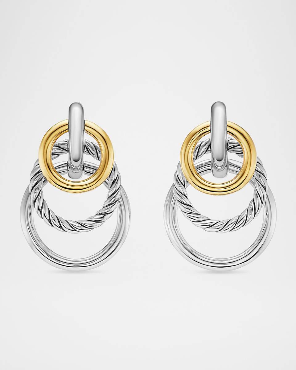 DY Mercer Triple Ring Earrings in Silver with 18K Gold, 35mm